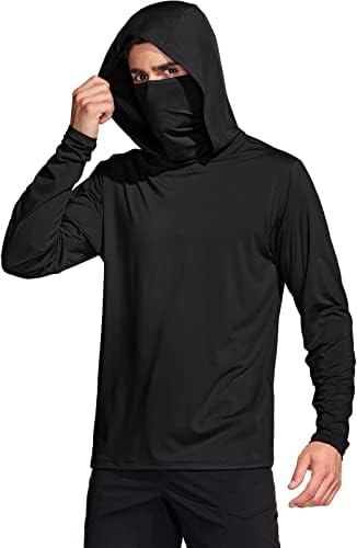 TSLA Men's Long Sleeve Workout Shirts Hoodie with Mask, UPF 50+ Lightweight Dry Fit Sports Outdoor Shirts, Sun Shirts W Hoodie Mask Black, Small