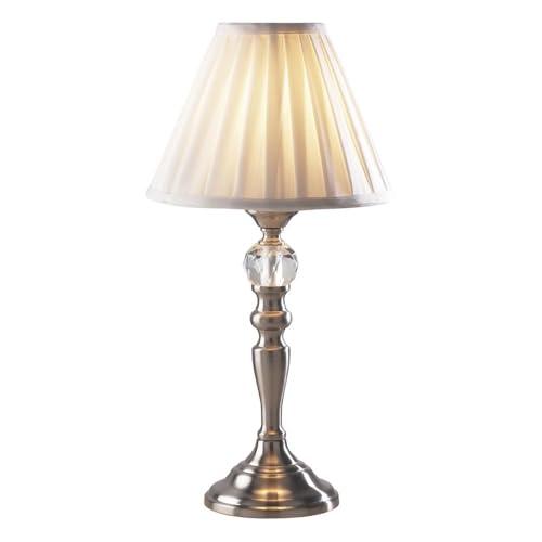 Image of Britalia Vintage Touch Table Lamp, Satin Chrome, White Pleated Faux Silk Shade, 3 Stage Touch Dimmer, 40cm