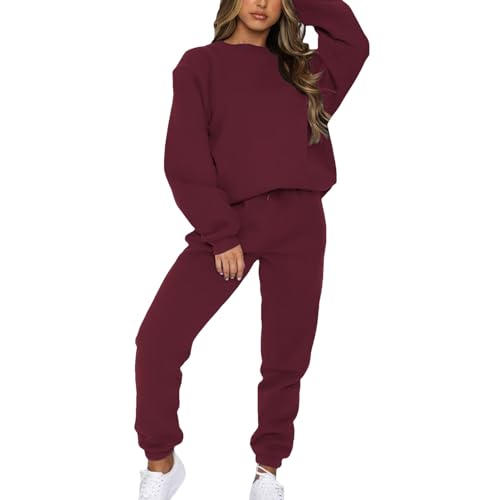 amropi Women's Tracksuit Set Pullover Sweatshirt and Jogging Pants Warm Sweatsuit Burgundy, L - Image 4