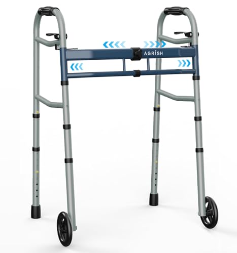 Agrish Narrow Walkers for Small Doorways - Width Height Adjustable Walker, Folding Walkers for Seniors Handicapped & Disabled, Standard Walkers for Tight Spaces, Steel Frame Support to 400 lbs