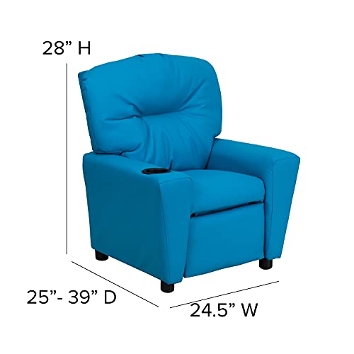 Flash Furniture Contemporary Turquoise Vinyl Kids Recliner With Cup Holder #TOP2