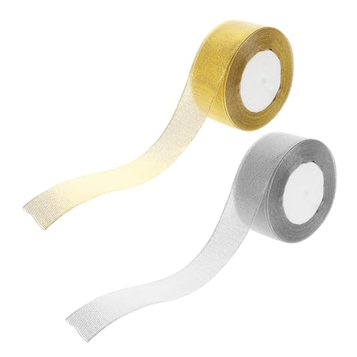 MINAOLULUS 2ロール 金銀グリッターリボン 巻 クラフト用 高密ラメ生地 手作り 包装 結婚式やクリスマス飾りに