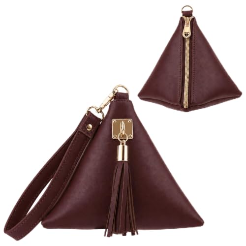 Image of Women Synthetic Leather Clutch Wallet Triangle Wristlet Purse with Wrist Strap