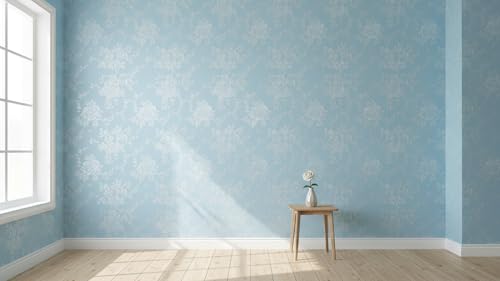 Image of Oceanic Blue Rose Flower Wallpaper Roll 45x300cm | Self-Adhesive Textured Floral Wall Sticker | Decorative Paper for Bedroom, Hallway & Living Room Walls