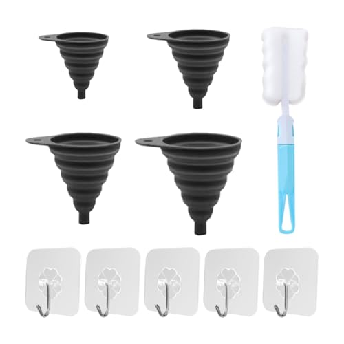 4 Scarichi Olio Pieghevoli, 1 Spazzola Per Pulizia Con Manico Blu, 5 Ganci Adesivi Trasparenti, Imbuto Telescopico, Imbuto Resistente Alle Alte Temperature, Imbuto In Silicone Da Cucina