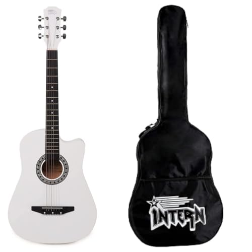Image of Intern INT-38C-WH Right hand Acoustic Guitar Kit, With Bag, Strings, Pick, Strap and String Winder (38C, WHITE)