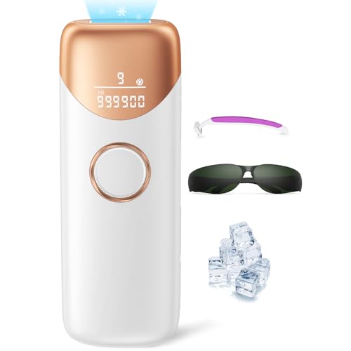 Laser Hair Removal with 5℃ Ice Cooling, Ubroo Painless IPL Laser Hair Removal Device 3 In 1 At Home Hair Remover Machine Permanent Hair Removal for Women Men Facial Body Use(Gold)
