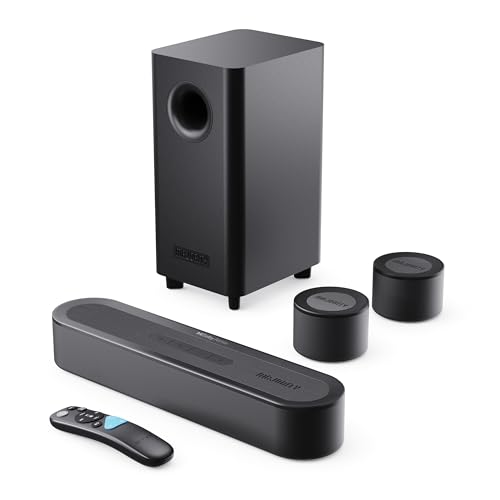 Majority Bowfell Halo Atmos Barre de Son TV | 300W Home Cinema Enceinte TV HDMI eARC | 5.1 Barre de Son Dolby Atmos | Caisson de Basse & Haut-Parleurs Arrière | Mini Soundbar PC Bluetooth 5.3