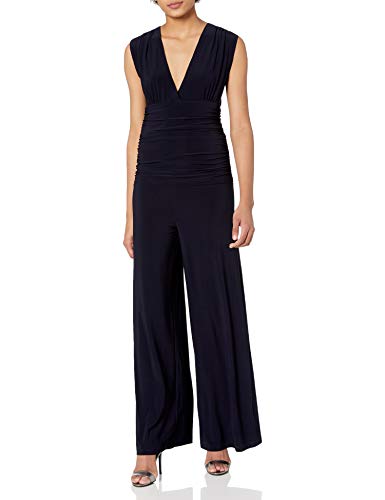 Norma Kamali Women's Sleeveless V Neck Shirred Waist Jumpsuit in Midnight, L