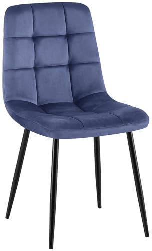 CLP Chaise de Salle a Manger rembourree Antibes, Chaise de Cuisine en Velours avec Dossier et Pied Metal Noir, Charge Max 150 kg, Couleur:Bleu