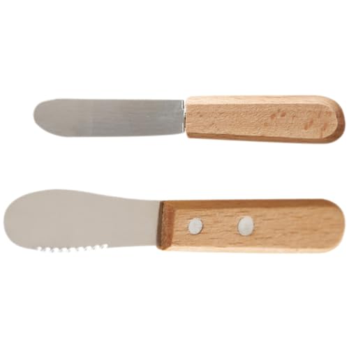 OSALADI Couteau à Beurre Inoxydable Lame Dentelée et Lisse, Mini Taille 7,5 Cm, Poignée Bois Ergonomique, Spatule à Fromage et Racloir à Beurre Cuisine et Pâtisserie, Ustensile Compact