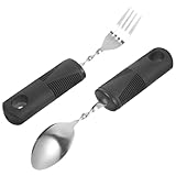 TOYANDONA Cubiertos Adaptativos Temblores con Mango Ergonómico de Acero Inoxidable para Mayores y Discapacitados Resistentes Kit Portátil Multiusos para Facilitar la Alimentación