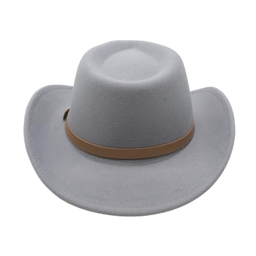 Image of LIDHAY Women Men Classic Felt Wide Brim Western Cowboy Cowgirl Hat with Belt Buckle