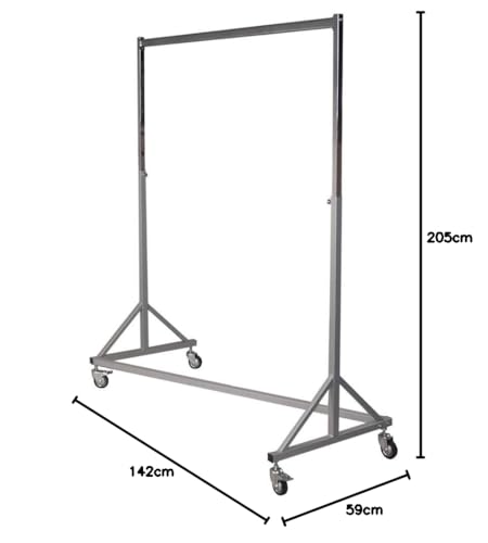 GERSO Profi Schwerlast Kleiderständer höhenverstellbar 125–205 cm | 150 kg Tragkraft | Industrie-Qualität Metall verchromt | Rollbar mit 80 mm Lenkrollen & Bremse | Stabiler Garderobenständer Premium