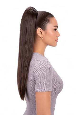CAISHA 50cm Klips Na Warkocz Treska Do Przedłużania Włosów W Koński Ogon Włosy Syntetyczne Gładkie Brązowy H149