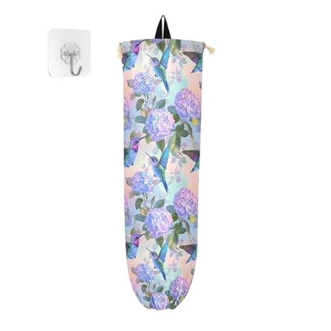 Plastic Bag Holder Grocery Bags Organizer Dispenser Storage Hummingbird Hydrangea for Kitchen Wall Mount