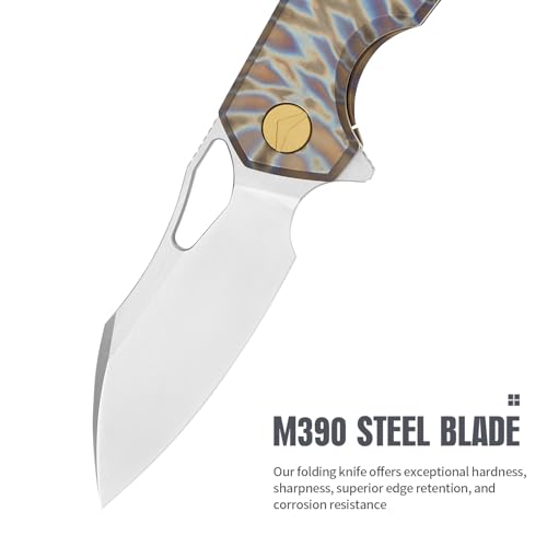FerraMonster Taschenmesser Klappmesser Outdoor Messer Survival Messer EDC Einhandmesser mit Taschenclip, Tasche - M390 Stahl, Griff mit Titan - Männer Geschenk (Farbig)