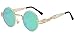 Produktbild BOZEVON Kino Retro Steampunk Stil inspiriert Runde Metall Circle Sonnenbrille für Damen & Herren, Golden-Grün Spiegel