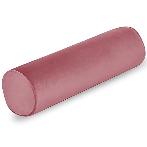 Neck Roll Pillowcases with Zipper - Full Moon Bolster/Round Cylinder Pillow Case Covers for Bedroom, Living Room, Sofa - Solid Color Neck Cervical Pillowcase Cover 24 x 6 (Gray Pink)