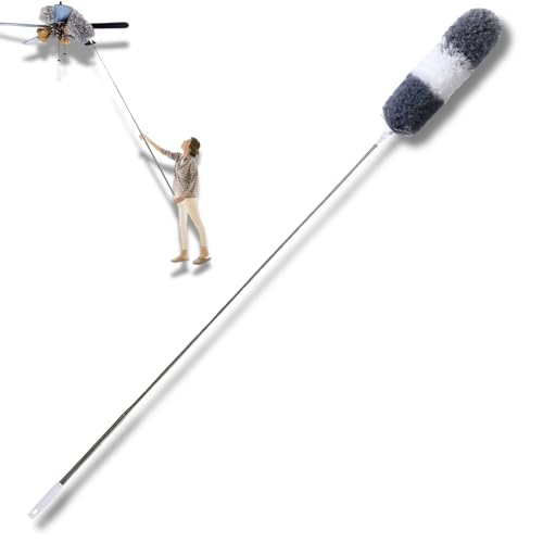 RYOHIN Lab.(良品ラボ) ホコリ取り ハンディモップ 長い 2.8m 伸縮可能 高所 掃除 はたき 洗える 静電気 マイクロファイバー 高い所 吹き抜け シーリングファン 天井 （本体セット1個）