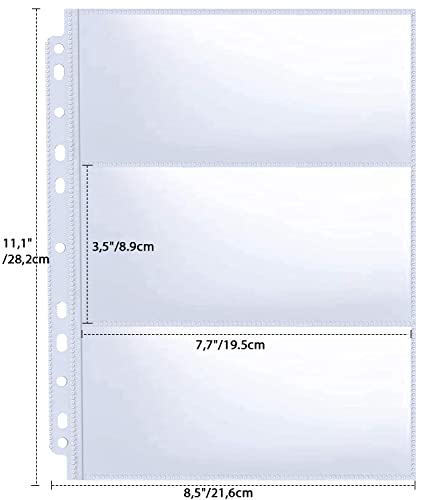 30er-Pack 180 Taschen 11-Loch Banknoten-Hüllen, Nachfüllseite für Bargeldsammelalben, Doppelseitige Währungsblätter mit 3 Taschen zum Sammeln von Euro, Papiergeld, Fremdwährungen und Coupons
