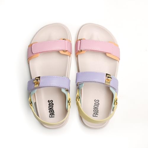 Image of FabKids Girl's Flat Sandals Comfort Adjustable Double Strap Slip on Leather Footbed Sandals for Toddler Little Kid Big Kid
