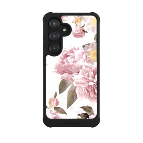 Coque Samsung S25 MagSafe antichoc NIVOmax imprimé fleurs pivoine noire résistante