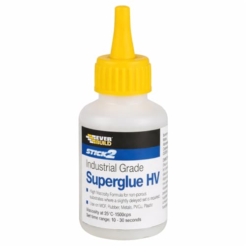 Everbuild Stick 2 Superglue HV 50g Industrial Strength High Viscosity Cyanoacrylate Adhesive for Plastic Metal Rubber MDF PVC Fast Setting Precision Nozzle Glue for Repairs DIY & Professional Use
