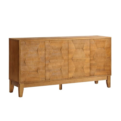 HULALA HOME Mid Century Sideboard Buffet Cabinet with Solid Wood Legs, 60" Kitchen Storage Cabinet Credenza with 4 Doors and 2 Shelves, Accent Console Table (Seadrift)