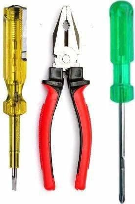 Sky Blue Combo Tool Set (3 Tools): 8" Combination Plier, Line Tester & 2-in-1 Screwdriver