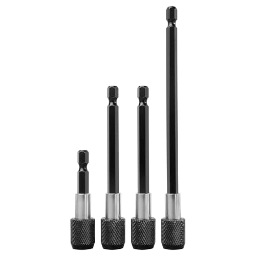 4-Piece Black Magnetic Drill Bit Extension Set - 1/4\" Hex Shank CNC-Machined Tips, Sizes: 2.4\", 4\" (2pcs), 6\" for Screwdrivers