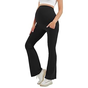HEGALY Women’s Maternity Flare Leggings Over The Belly – Casual Pregnancy Yoga Pants with Pockets Buttery Soft