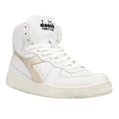 Diadora Womens Mi Basket Used Perforated Metallic High Sneakers Shoes Casual - White2