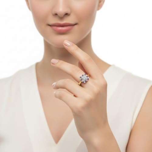 Image of Choose Your Gemstone Floating Halo Diamond CZ Ring Yellow Gold Plated Princess Shape Halo Engagement Rings Everyday Jewelry Wedding Jewelry Handmade Gifts for Wife US Size 4 to 12
