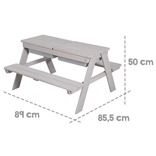 Roba: Picnic Play Table Set - Grey - With Play Tubs & Storage Compartment, Weatherproof Solid Wood, Bench Seats & Mud Table, Toddler & Kids, Ages 1+ #TOP6