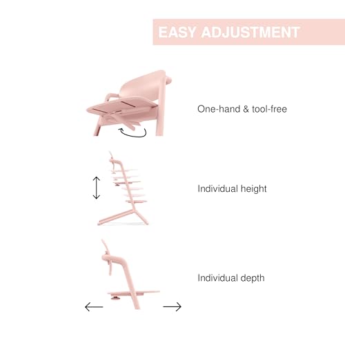 Image of Cybex LEMO Toddler High Chair with Modern Design, Easy One Hand Depth and Height Adjustment, Anti-Top Wheels, and Easy Assembly, Convertible to Adult Chair - Pearl Pink