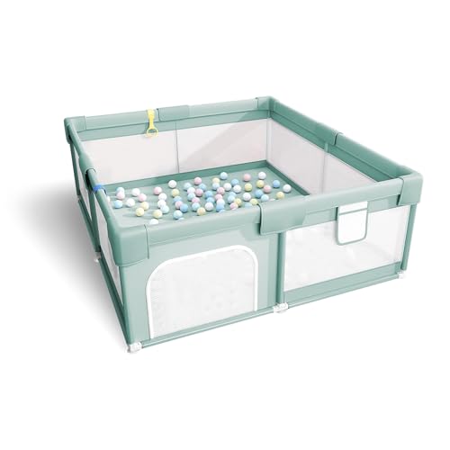 大型 ベビーサークル 四角 ベビーフェンス 150×150 180×200 Cm 自立式 赤ちゃん さく 柵 軽量 透気 扉付き 赤ちゃん 囲い ソフト 洗濯可能 Baby Playpen 子供サークル 滑り止め吸盤付き ベビー用品 安全柵 室内外対応(緑