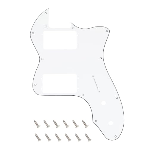 Banworks 3 Ply Tele HH Pickguard 12 Holes Wide Range Pickup Slot Cover Telecaster Pickguard Scratch Plate for USA/Mexican Fender Vintage 72 Tele Thinline Style Electric Guitar JT-HB-07 White