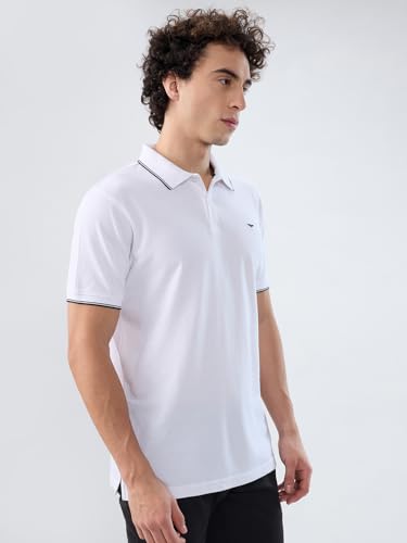 Image of Park Avenue Men Slim Fit Solid Pattern Cotton Polyester Blend Half Sleeve Polo Neck Casual T-Shirt