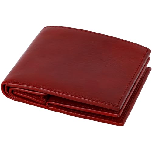 Image of Time Resistance Leather Men's Wallet - Minimalist Wallet Design with Credit Card Holder, Magnetic Coin Holder, and Cash Slots (Red)