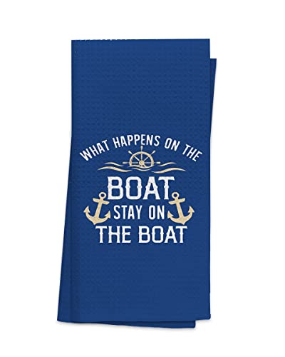 OHSUL Funny What Happens On The Boat Stay On The Boat Highly Absorbent Kitchen Towels Dish Towels Dishcloth,Boat Steering Wheel Navy Blue Hand Towel Tea Towel for Bathroom Kitchen Decor