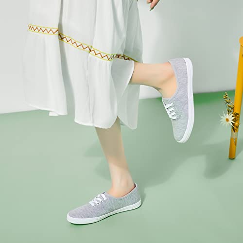 Womens White Canvas Sneakers Low Top Lace-Up Canvas Shoes Lightweight Casual Tennis Shoes(Grey.us5) #TOP5