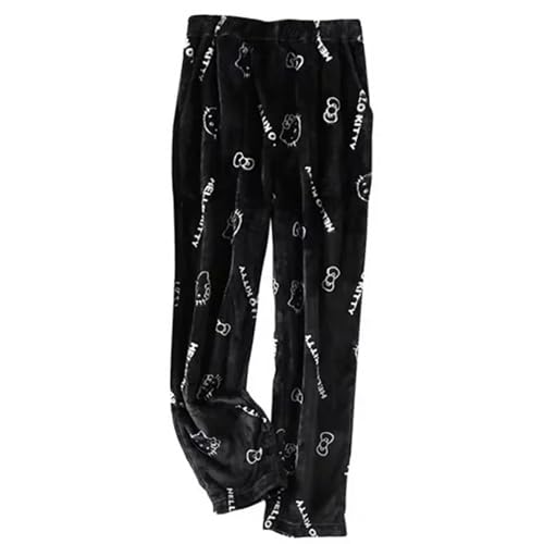 Image of BIUGNVW Anime Pajamas Pants Women Cartoon Family Christmas Pajama Pants Kawaii Flannel Pajama Pants Black and Pink