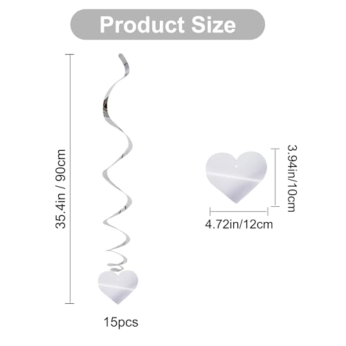 Image of BEISHIDA Happy Valentine's Day Hanging Swirls Valentine's Decorations Silver Heart Hanging Ornament Wedding Anniversary Engagement Proposal Party Supplies Romantic Party Decorations Pack of 15