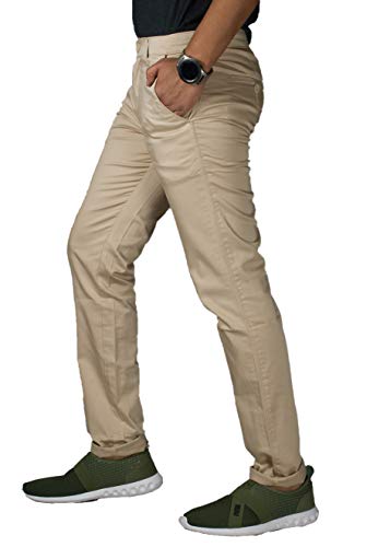 Image of 0-DEGREE Men's Regular Fit Cotton Trouser (0DCotPantRaidParent Beige, Black 32)