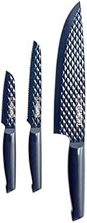 Blue Diamond Sharp Stone Nonstick Stainless Steel Cutlery, 3 Piece Set Including Chef Serrated and Pairing Knives with Covers, Diamond Texture Blade, Blue