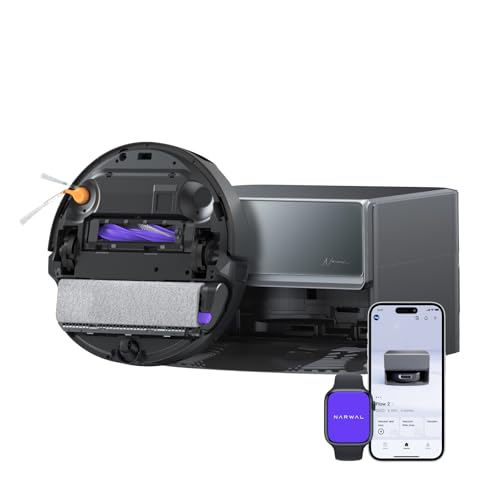 NARWAL Flow 2 Saugroboter mit Kompaktstation, Saug- und Wischroboter, FlowWash-Wischsystem mit 60 °C Heißwasser, 31.000 Pa Saugkraft, CarpetFocus™-Technologie, 100 °C Moppwäsche