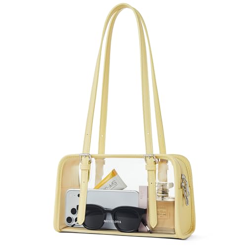 MIVELOYA Clear Bag for Stadium Events, Women's Clear Purse Shoulder Bag with Anti Theft Zip for Gym Concert Sports Festivals (Yellow)