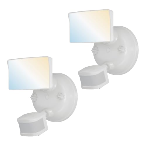 HALO Next Gen Hardwired LED Security Floodlight, 1 Head w/Motion Sensing, Dusk to Dawn, 2-Pack, Adjustable Brightness - White