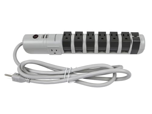 Protector eléctrico Monoprice 8 tomas rotativo con protección de sobretensión de 2160 joules color gris miniatura 3